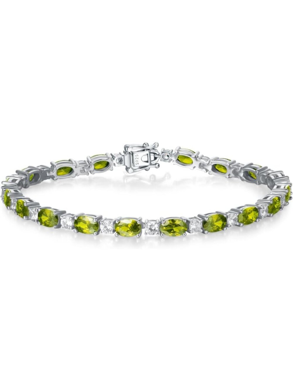 Women's Green 7 Inches Sterling Silver Birthstone Tennis Bracelet Jewelry
